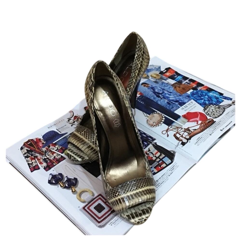 Aldo Snake Reptile Peep Toe Heels - Size 39 (8.5)